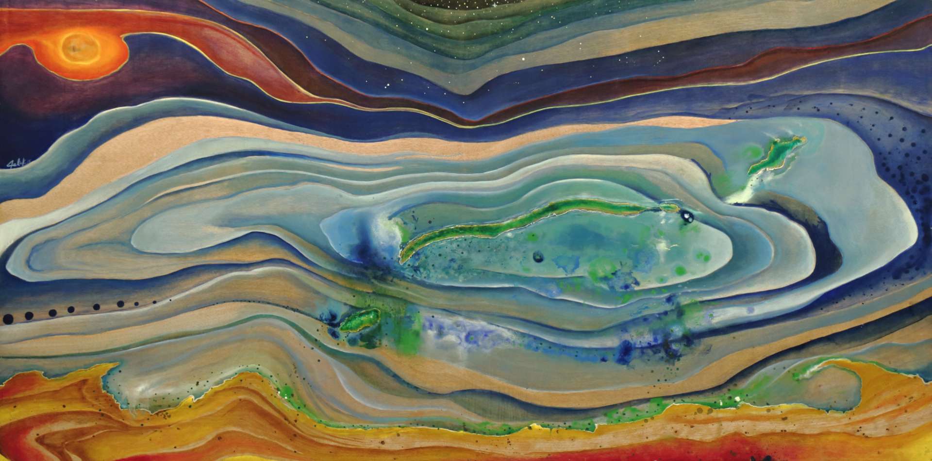 "Arrecife" (2015) ©Javier Eliú. Óleo sobre madera, 2.44m x 1.22m